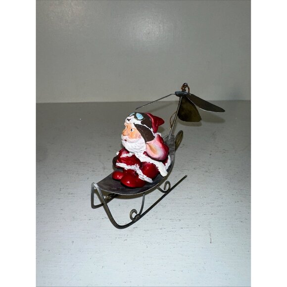 Santa Claus Metal Sled Ornament With Propeller Design - Picture 2 of 7
